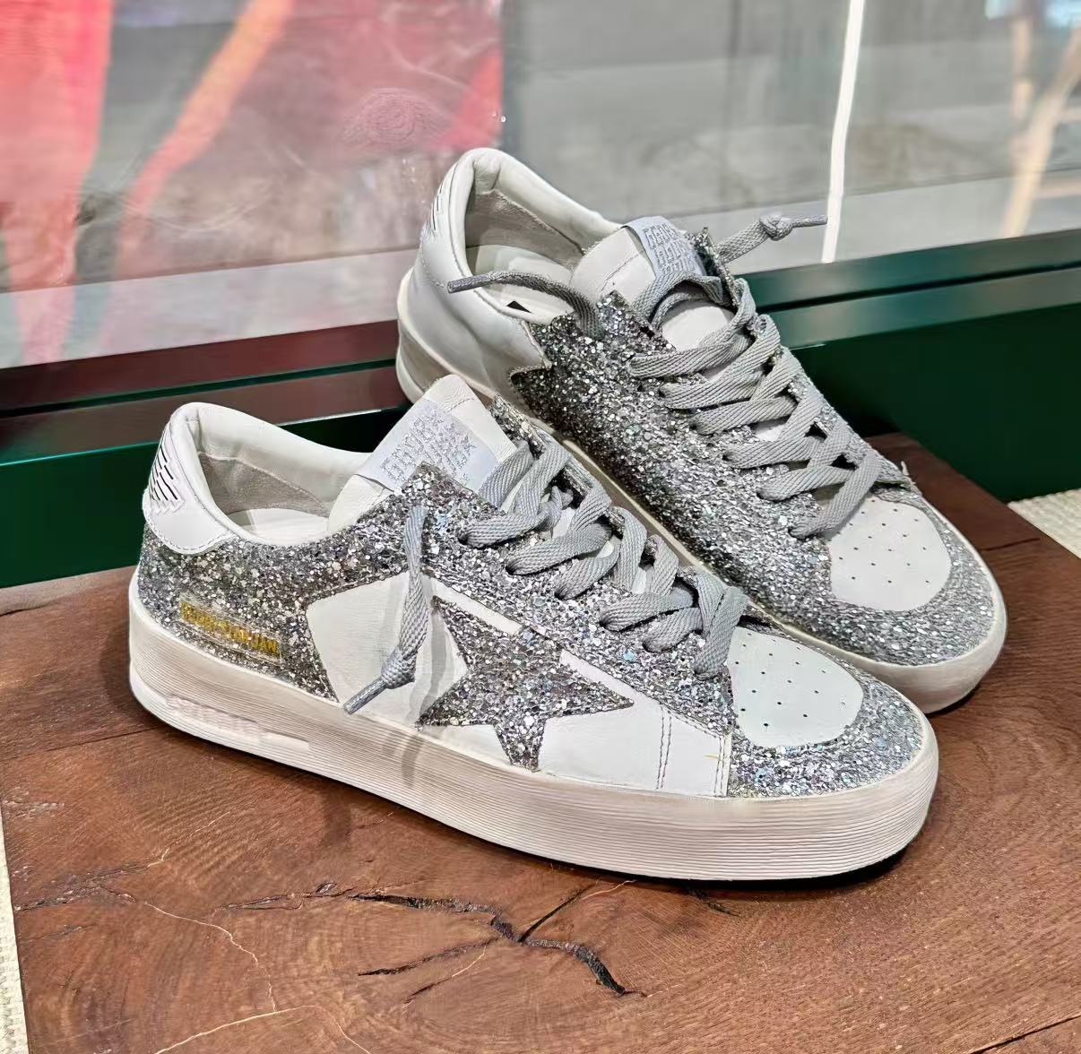 Golden Goose Stardan Sneakers in White Leather and Silver