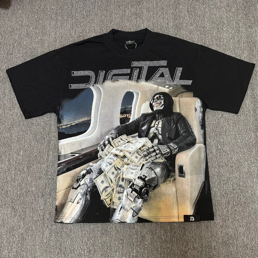 Rebel Minds "Smells Like Cash" Digital Graphic Rhinestone T-Shirt.