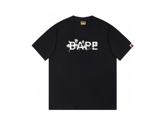 A BATHING APE BAPE Tulip Logo Tee in Black and white